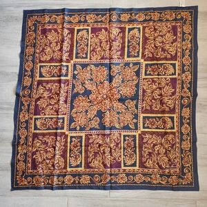 Vintage Kathie Lee square scarf 100%silk burgundy gold floral classic Made Korea